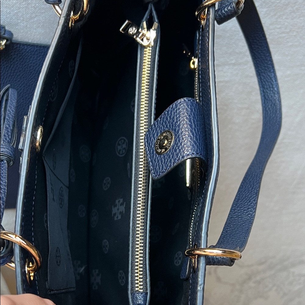 Tory Burch Navy Tote with Tassel and Pouch - Picture 2 of 7